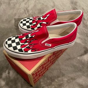 Checkered flame slip on vans